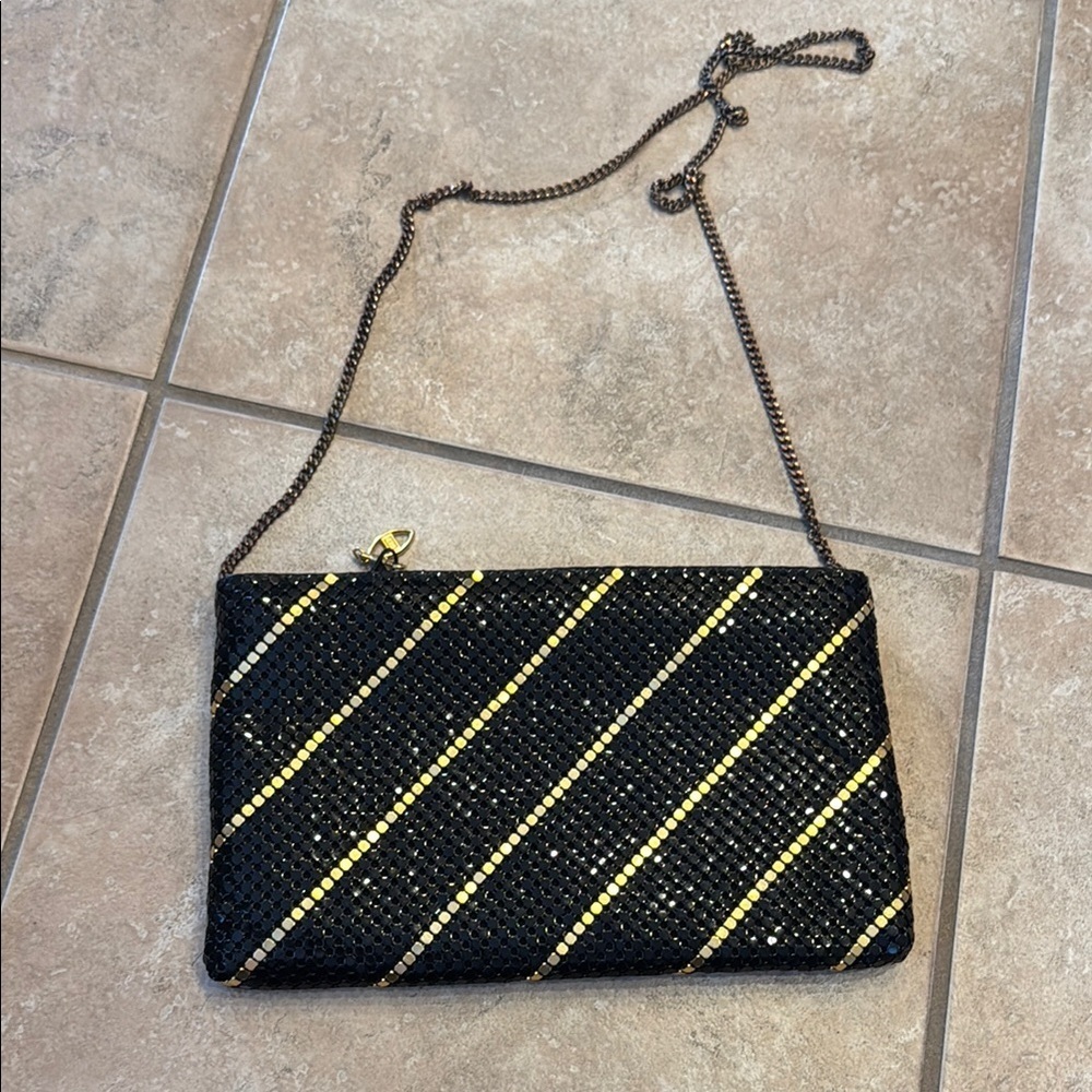 Glamorous Black and Gold Sequin Clutch with Chain Strap